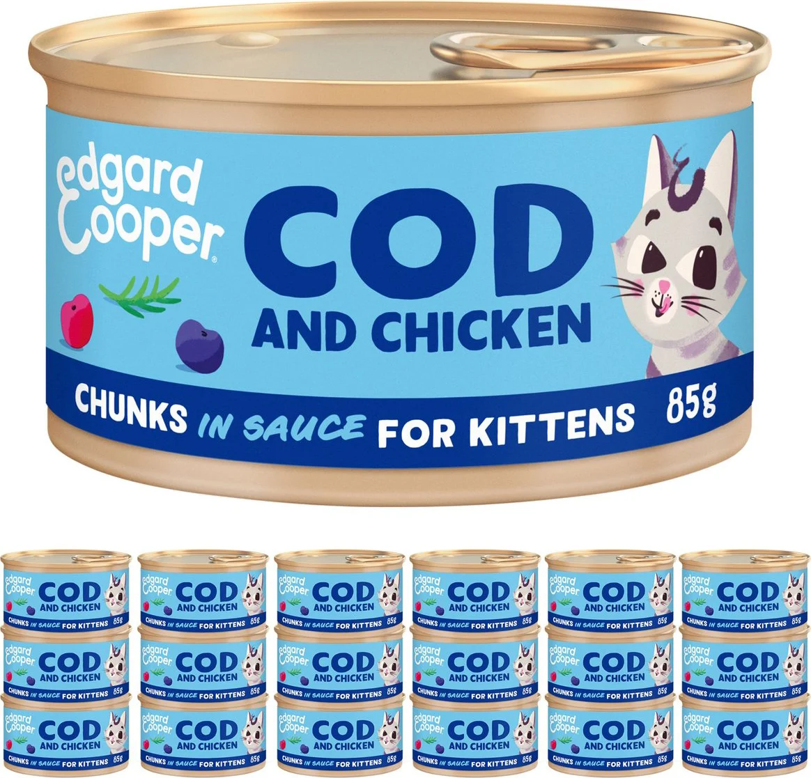 18x Edgard & Cooper Kattenvoer Kitten Chunks Kabeljauw - Kip 85 gr