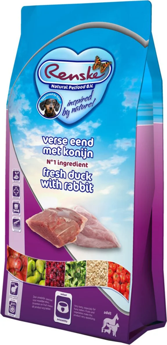 8x Renske Super Premium Adult Hondenvoer Eend - Konijn 600 gr
