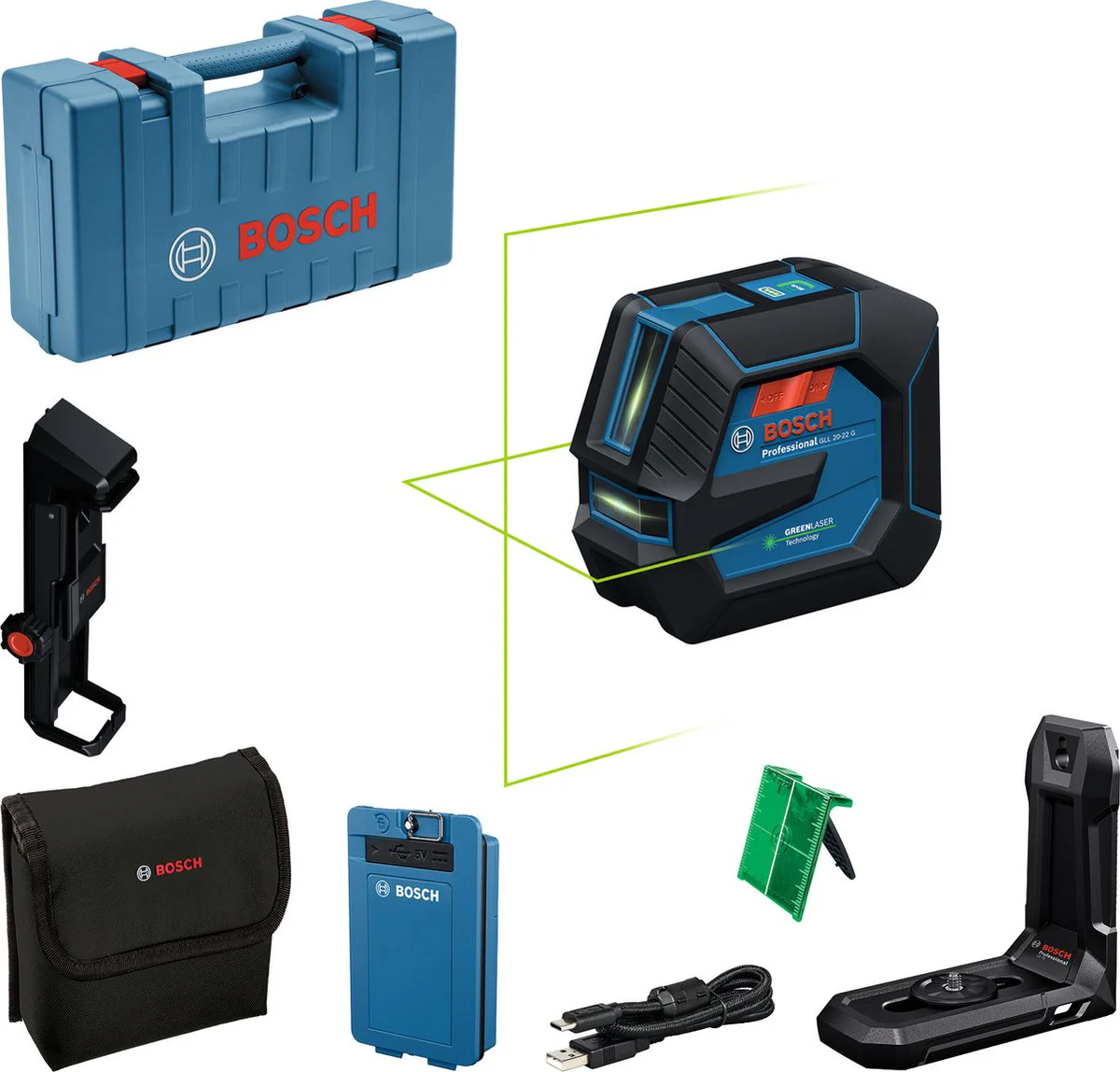 Bosch Professional GLL 20-22 G Kruislijnlaser groen 3.7V 3.0Ah in koffer - 0601065602
