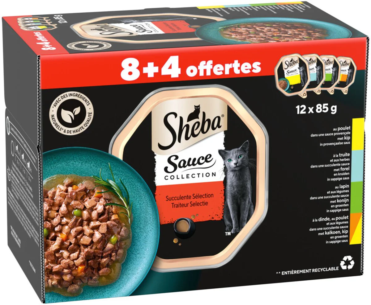 Sheba Kattenvoer Nat Sauce Collection Traiteur Selectie Multipack 12x85 gr