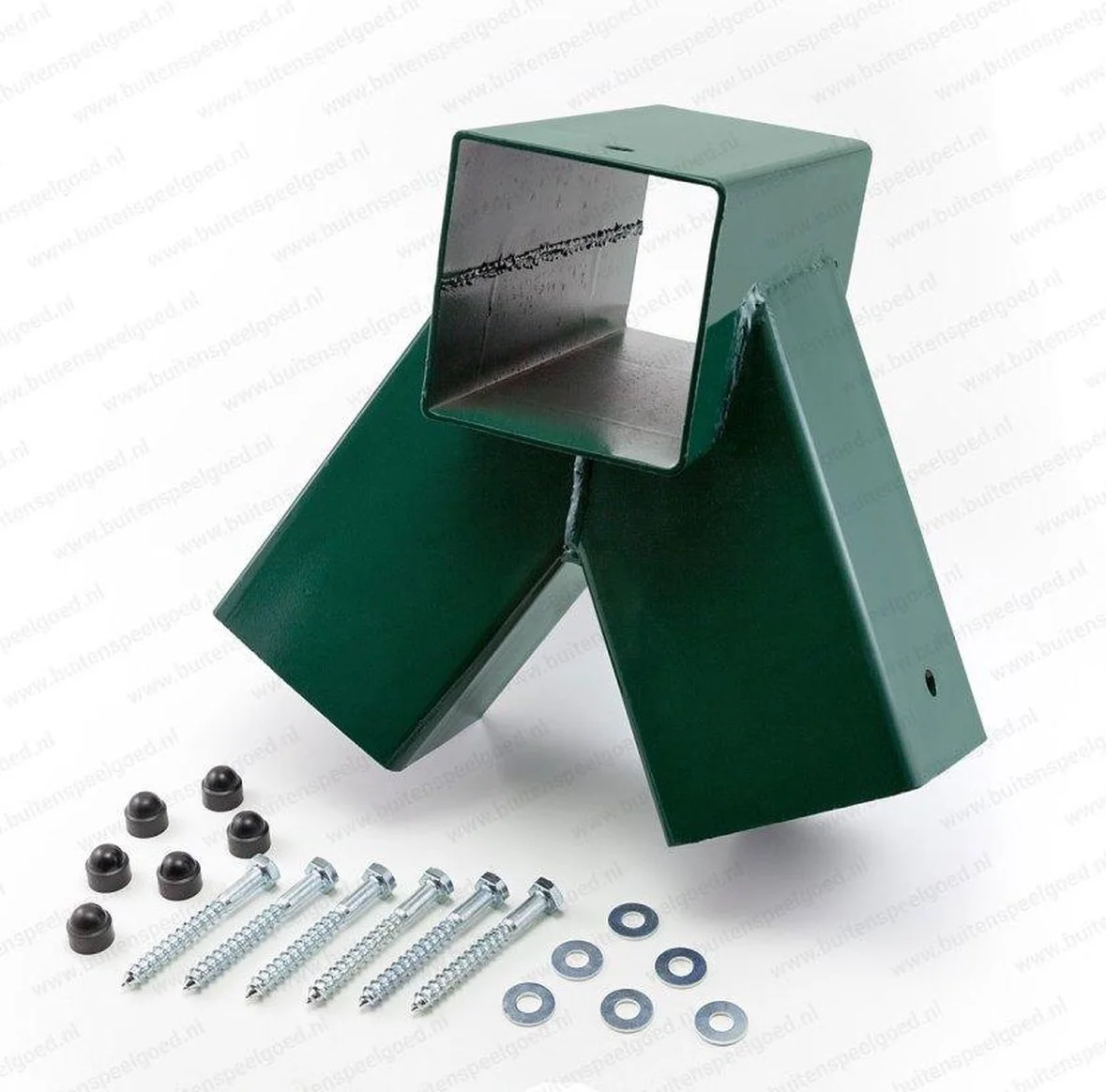 Hoekverbinding Vierkant Schommel schuin(100º) 90x90mm groen + Bevestigingsmateriaal
