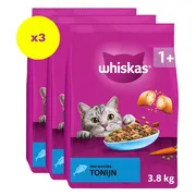 3x Whiskas 1+ Adult Katten Droogvoer Tonijn 3,8 kg