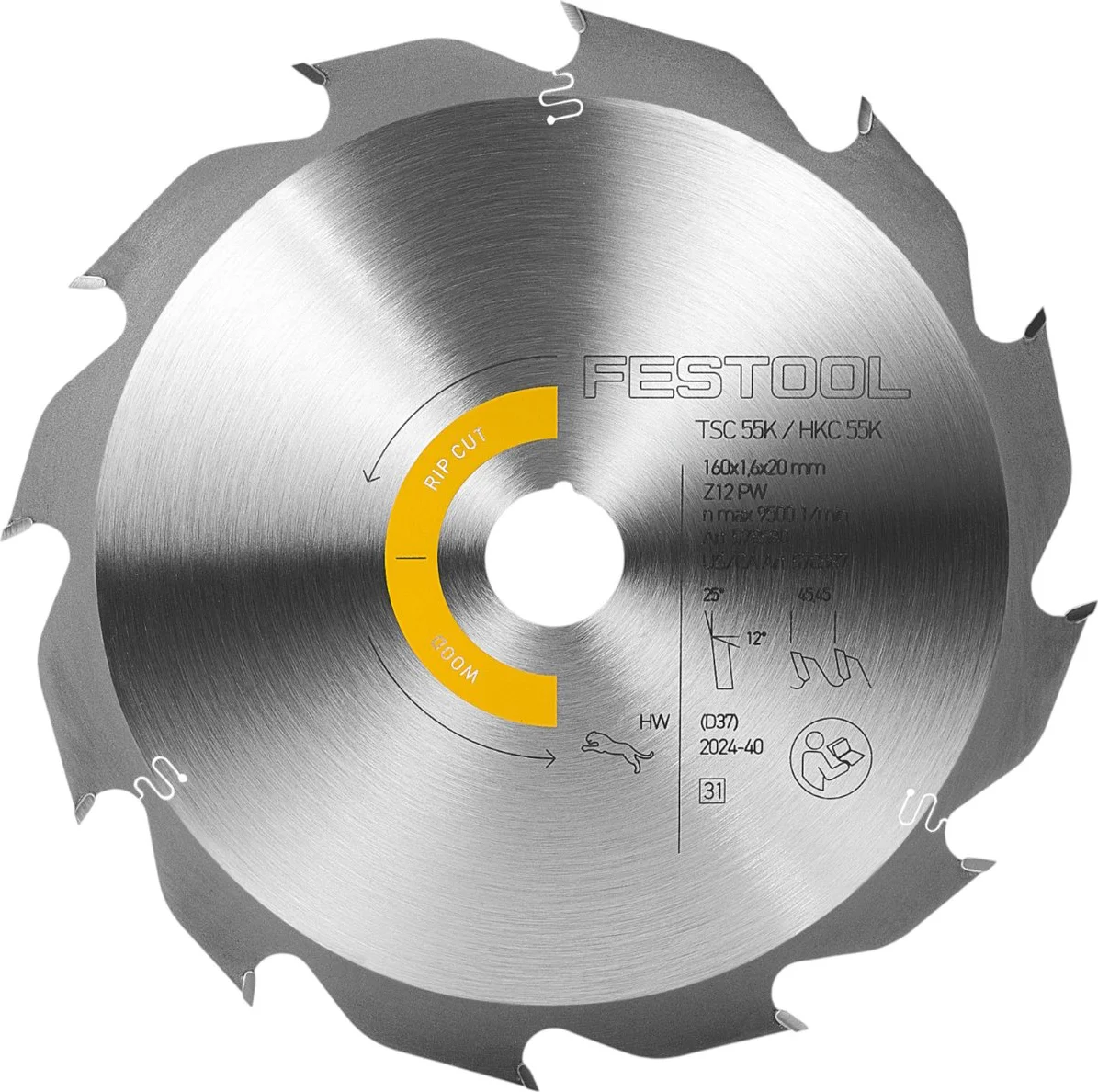 Festool Cirkelzaagblad hout | Wood Rip Cut | 160 x 1,6 x 20 mm | 12-tands - 578580