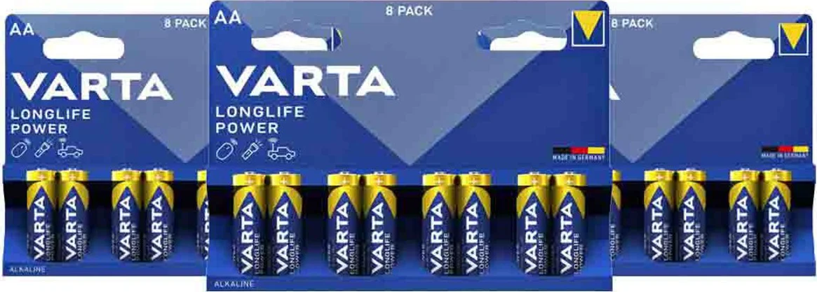 3x Varta Longlife Power Alkaline Batterijen AA 8 stuks