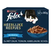 4x Felix Kattenvoer Nat Heerlijke Reepjes Vis Selectie 12 x 80 gr