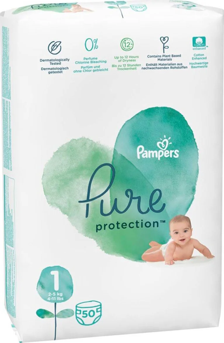 2x Pampers Pure Protection Luiers Maat 1 (2-5 kg) 50 stuks