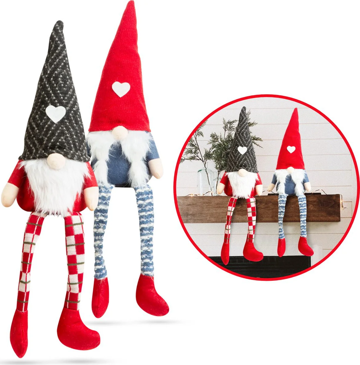 Kerstdecoratie voor binnen - Kabouter Gnome Dwerg - 2 Stuks - 50cm - Groot - Gnomes - Kerstkabouter
