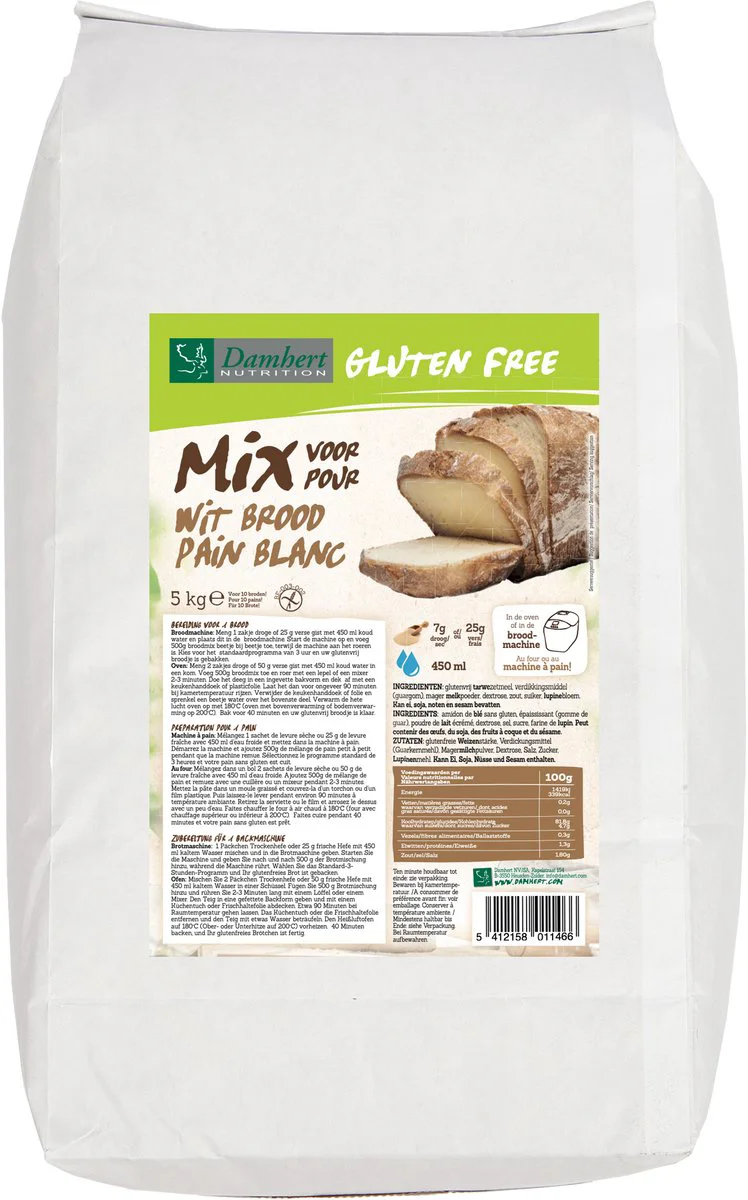 Damhert Gluten Free Broodmix Wit Groot 5000GR