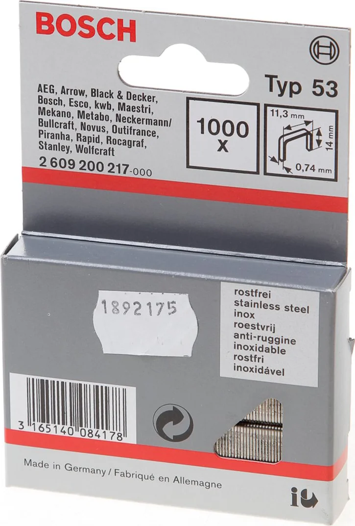 Bosch Professional Nieten type 53 | 14 mm RVS | 11,4 x 0,74 mm | 1000 stuks - 2609200217