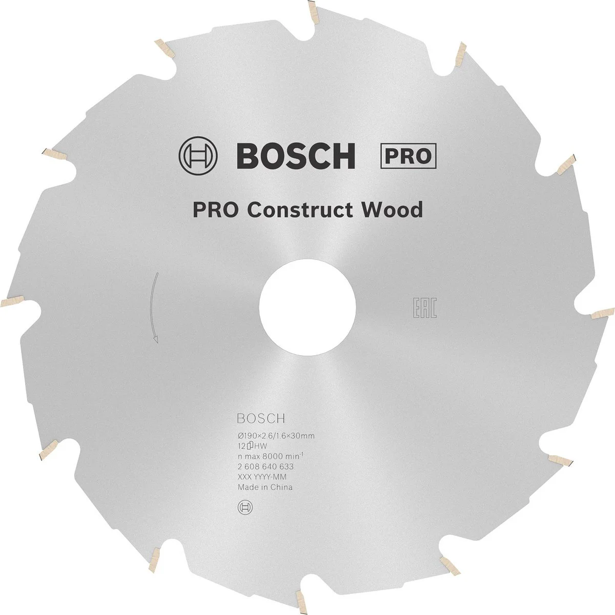 Bosch Professional Cirkelzaagblad PRO Construct Wood | Ø 190 x 2,6 x 30mm 12T - 2608640633