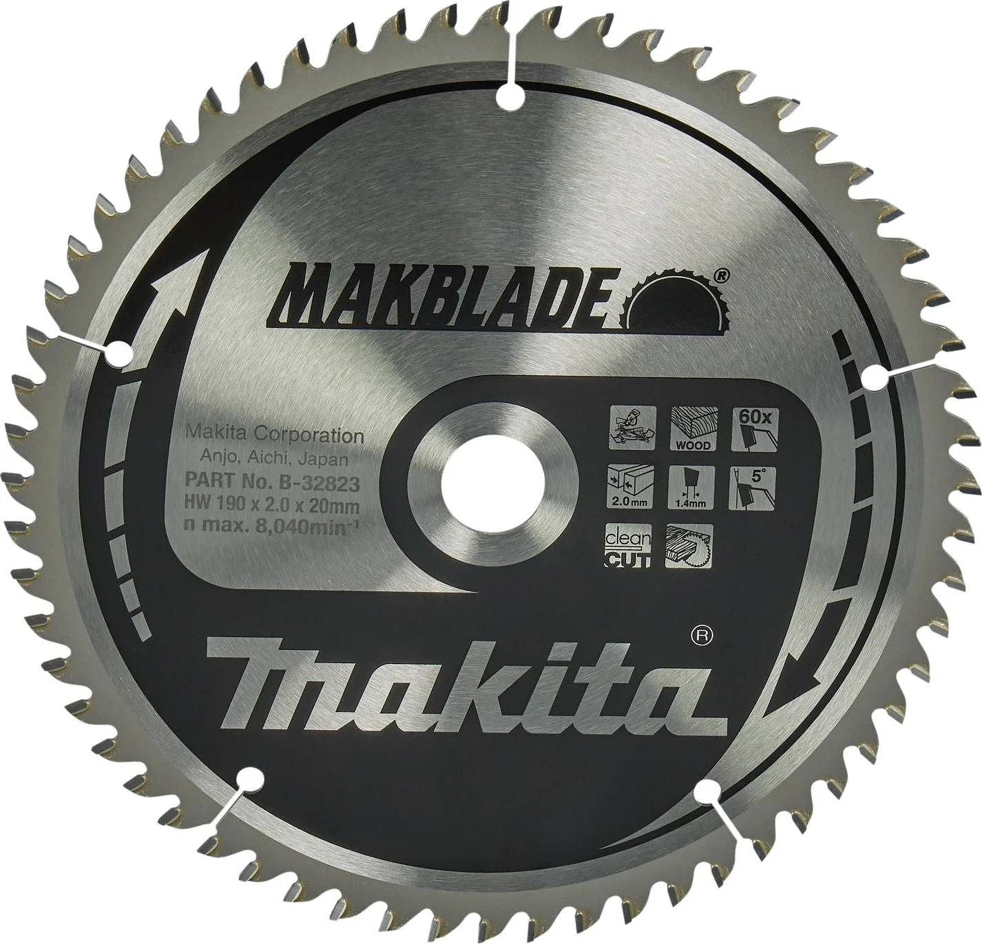 Makita Afkortzaagblad voor Hout | Makblade | Ø 190mm Asgat 20mm 60T - B-32823
