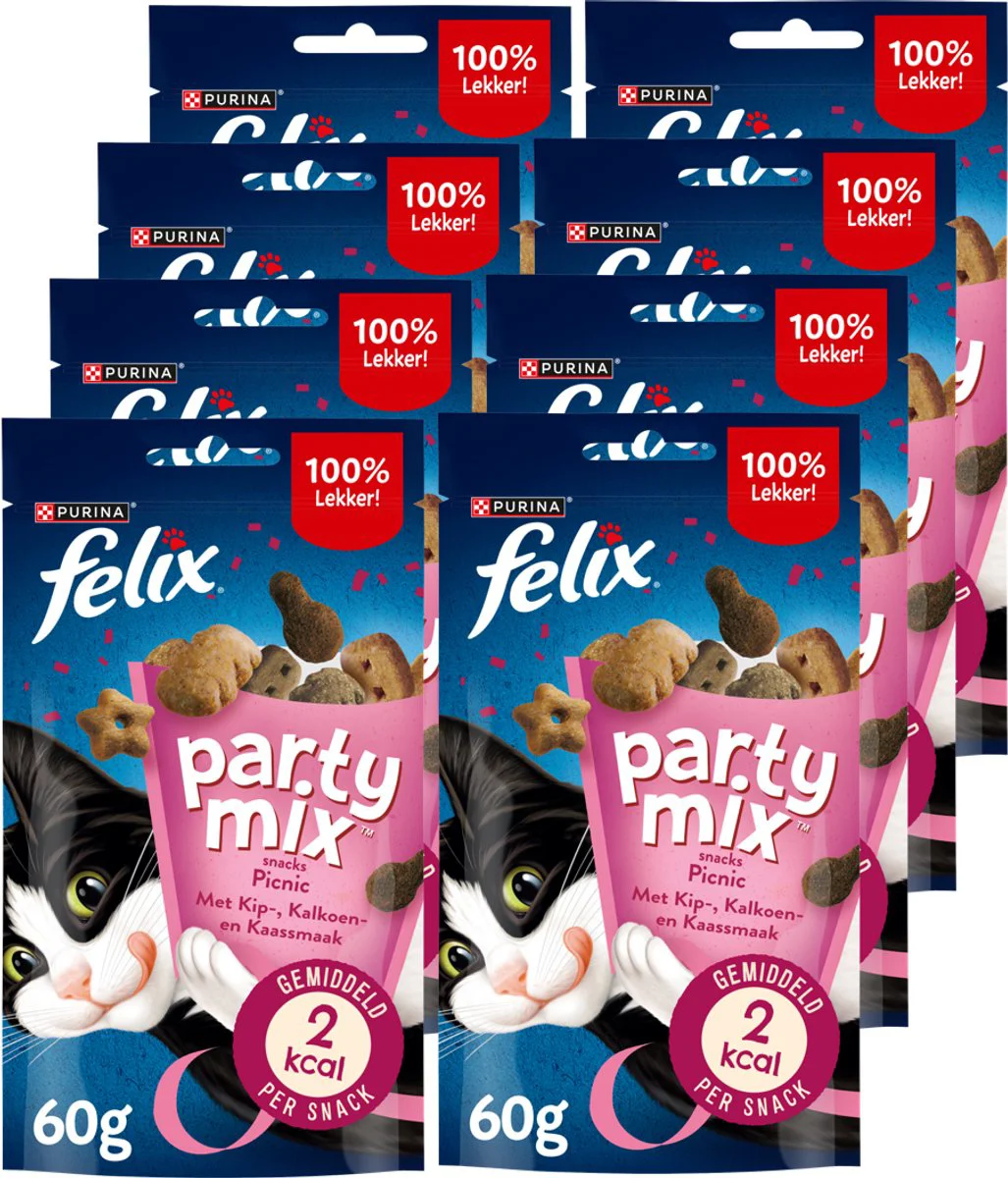 8x Felix Kattensnack Party Mix Picnic 60 gr