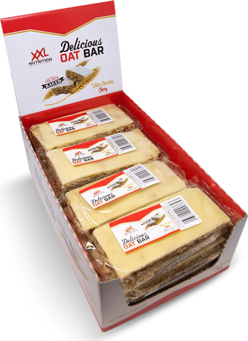 12x XXL Nutrition Delicious Oat Bar Witte Chocolade Kers 100 gr