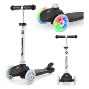 HyperMotion TRINGO Kinder Step met LED Wielen 3-8 Jaar - Verstelbare Balansstep - Antislip Deck - Kinderstep met 3 Wielen - Max. 50 kg - Zwart