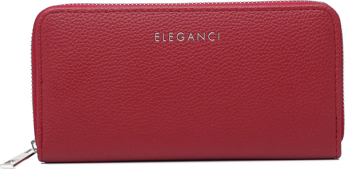Eleganci® - Dames Portemonnee - Portefeuille - Beurs - Kunstleer - Geschikt voor pasjes - Cadeau - Ritsportemonnee - Kado - Met Ritssluiting - Voor Muntgeld - Voor Briefgeld - Rood