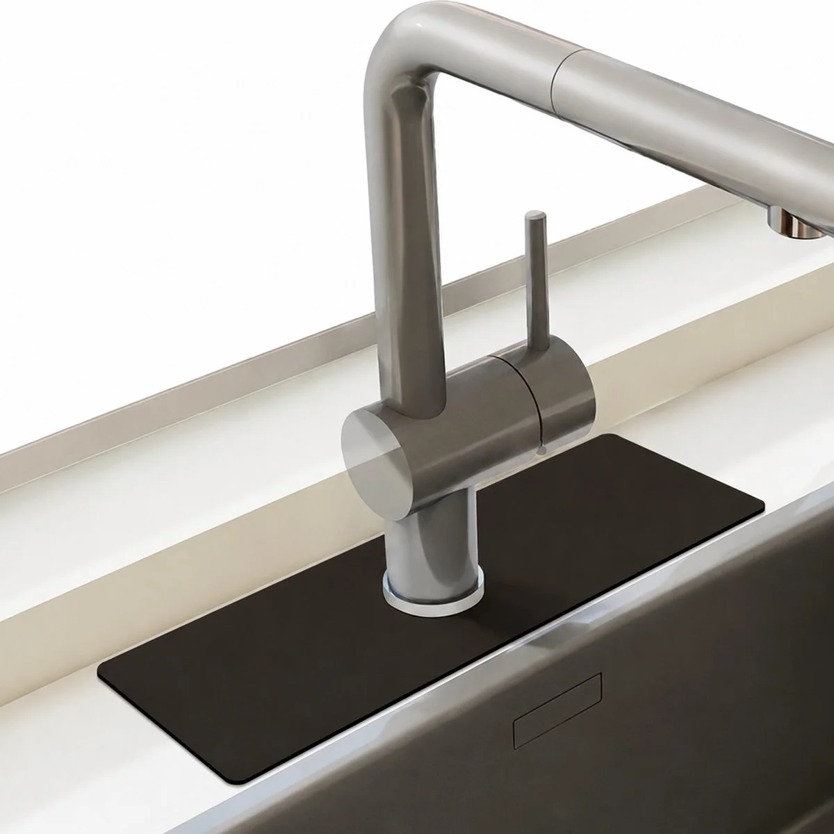HSXL - Diatomiet Mat voor Kraan - Gootsteen - Droogmat - Afdruip - Keuken - Kraanmat - Antislip - 38x14CM - Zwart Effen - Tapis de Robinet / Faucet Mat - BPK