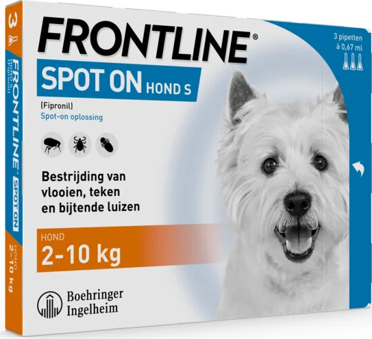 Frontline Spot On Anti Vlooien en Teken Druppels Hond S 2 tot 10 kg 3 pipetten