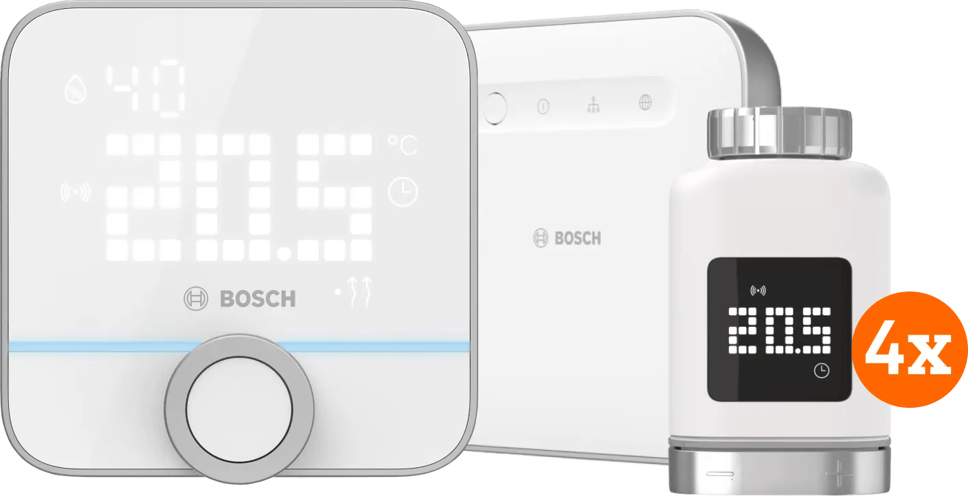 Bosch Slimme Radiatorknoppen 4-Pack + Smart Home Controller + Slimme Kamerthermostaat 230V