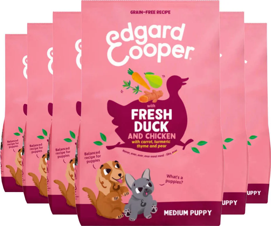 6x Edgard & Cooper Hondenvoer Droog Puppy Eend & Kip Medium 1 kg