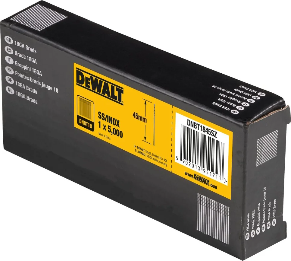 DeWALT DNBT1845SZ 1.25x45mm VE=5000 18 Gauge RVS Spijkers