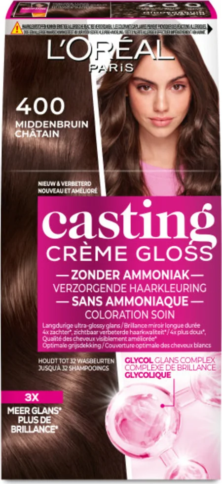 2x L'Oréal Casting Crème Gloss Semi-Permanente Haarkleuring 400 Middenbruin