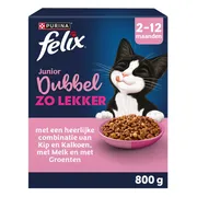 5x Felix Kattenvoer Droog Dubbel Zo Lekker Junior Kip, Kalkoen, Melk en Groenten 800 gr