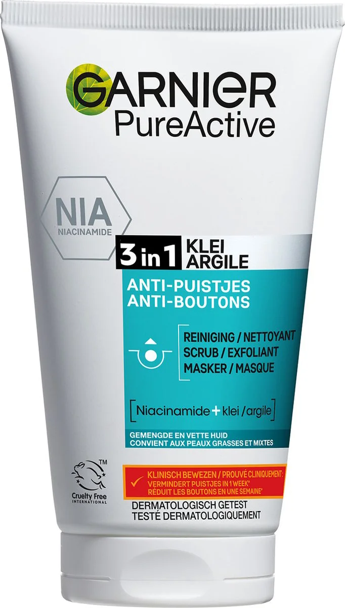 Garnier PureActive 3-in-1 Gezichtsreiniging met Klei Argile & Niacinamide 150 ml