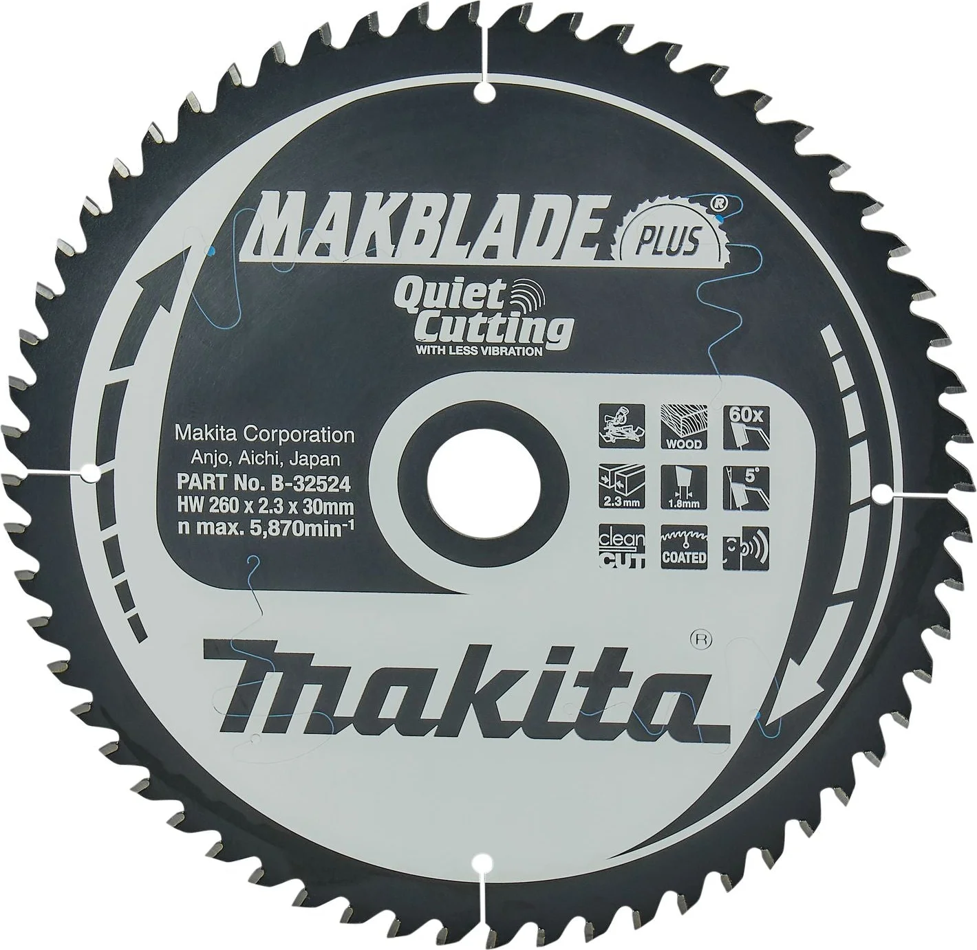 Makita Afkortzaagblad voor Hout | Makblade-Plus | Ø 260mm Asgat 30mm 60T - B-32524