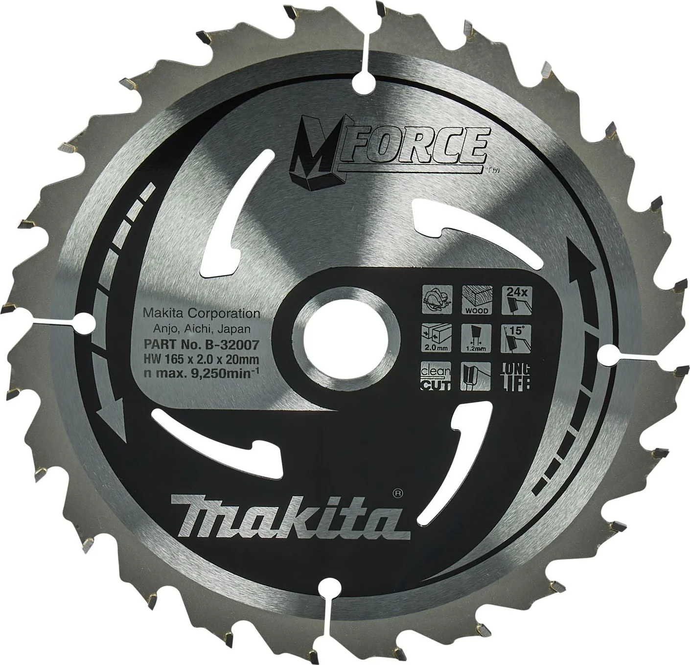 Makita Cirkelzaagblad voor Hout | Mforce | Ø 165mm Asgat 20mm 24T - B-32007