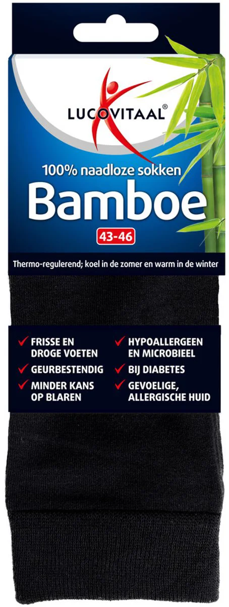 Lucovitaal Bamboe Sok Lang Zwart Maat 43-46 1 paar