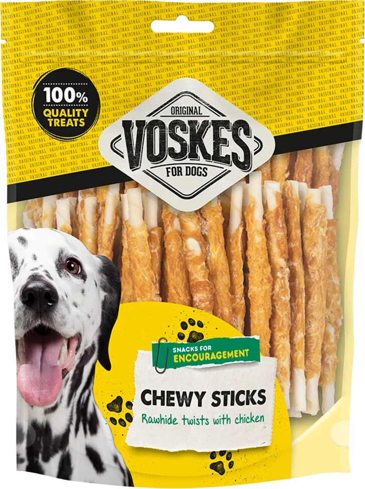 10x Voskes Hondensnack Runderhuid Sticks Kip 100 stuks