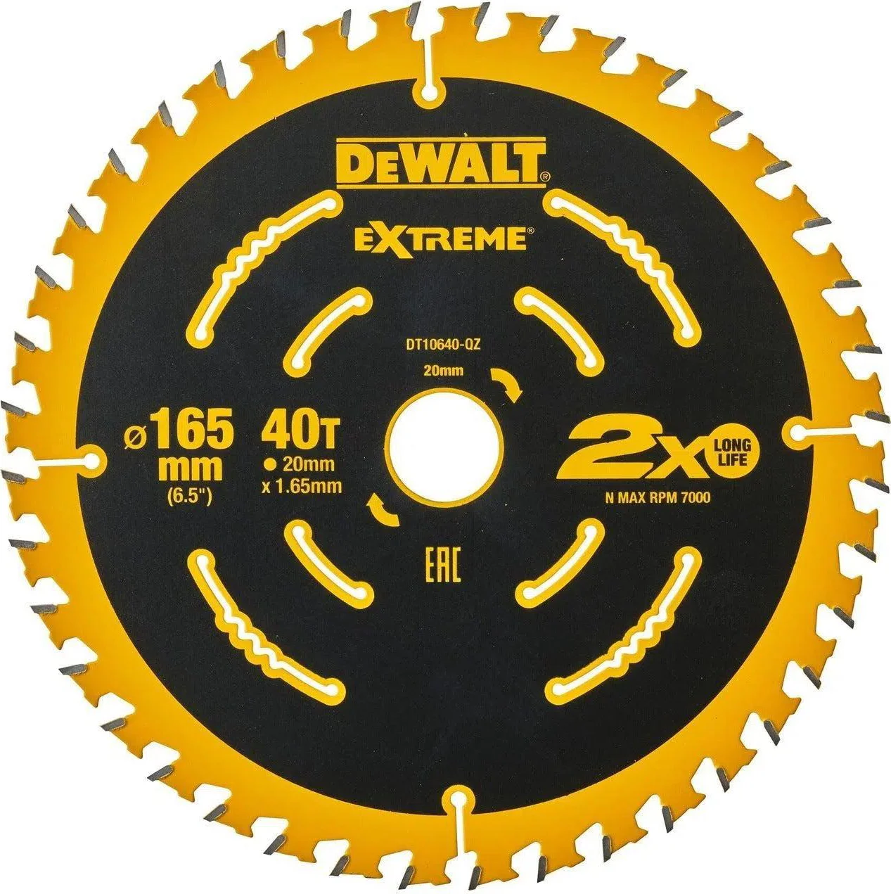 DeWALT Cirkelzaagblad voor Hout | Extreme | Ø 165mm Asgat 20mm 40T - DT10640-QZ