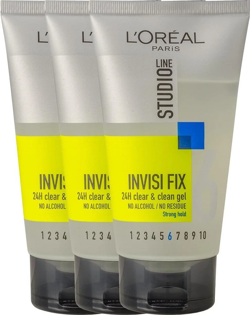 3x L'Oréal Studio Line Invisi Fix 24H Clear & Clean Gel Strong 150 ml