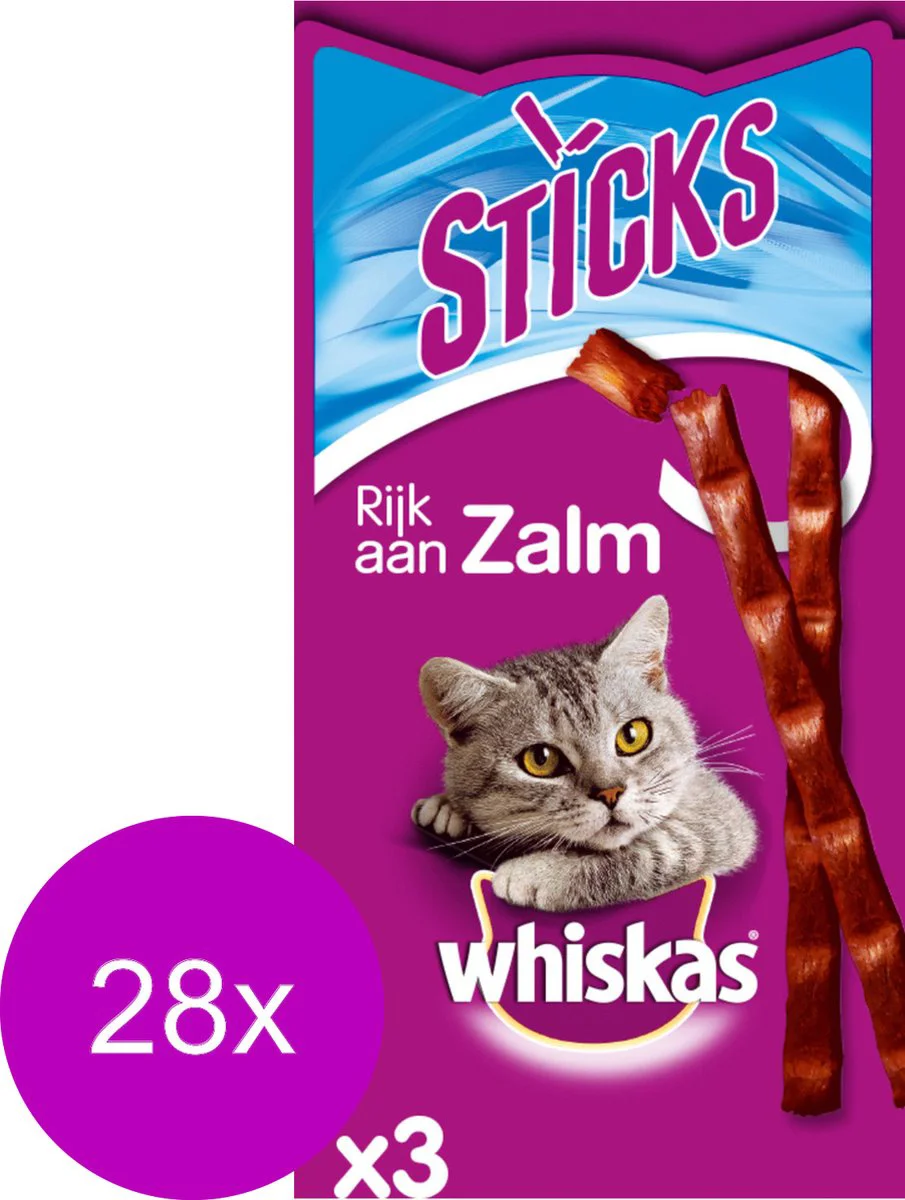 28x Whiskas Sticks Kattensnack Zalm 18 gr