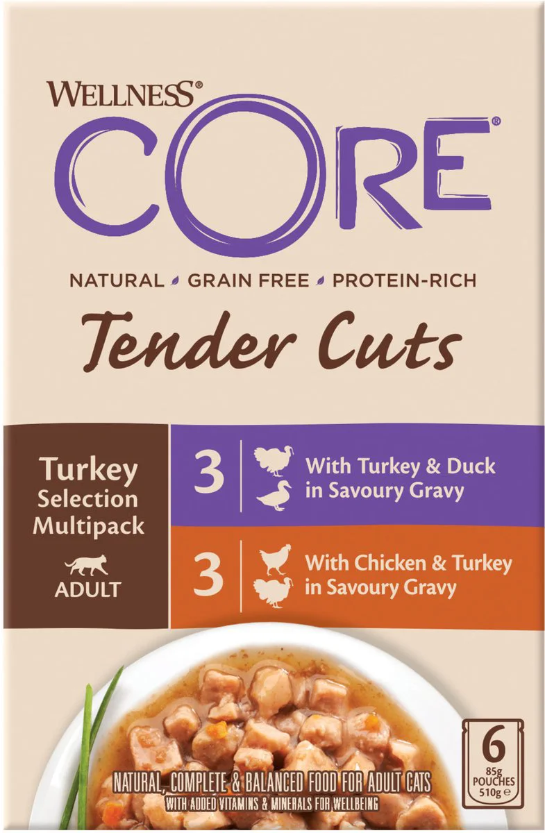 Wellness Core Kattenvoer Tender Cuts Selection 6-pack Kalkoen 6 x 85 gr