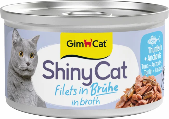 GimCat Kattenvoer Nat ShinyCat Filets in Bouillon Tonijn & Anjovis 70 gr