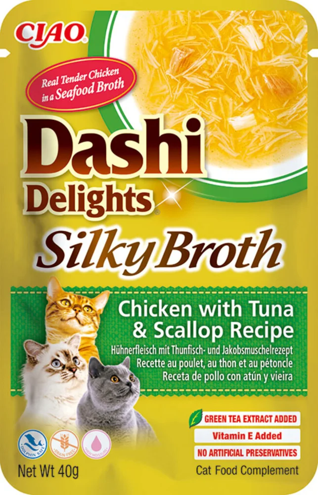 Ciao Dashi Delights Silky Broth Kattenvoer Nat Chicken & Tuna & Scallop 40 gr