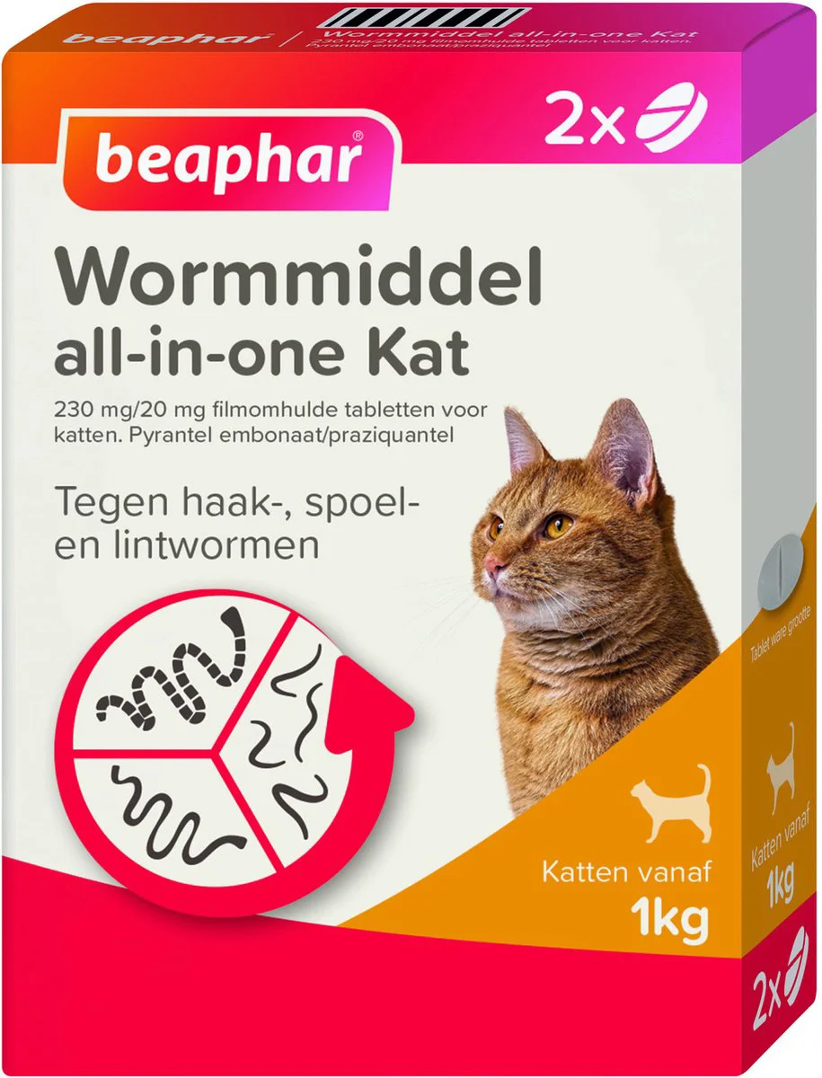 Beaphar All-in-one Ontworming Tabletten Kat Vanaf 1 kg 2 tabletten