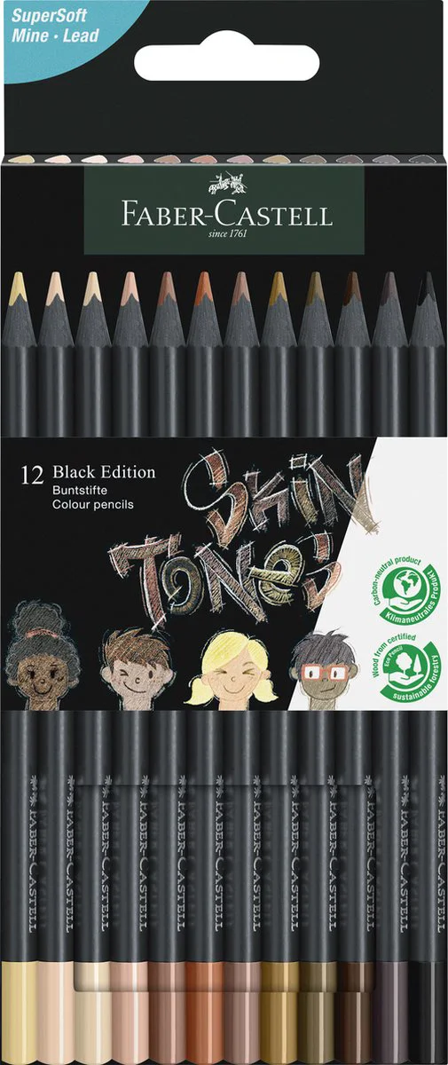 Faber-Castell Black Edition kleurpotloden - 12 stuks - huidskleurtinten - FC-116414