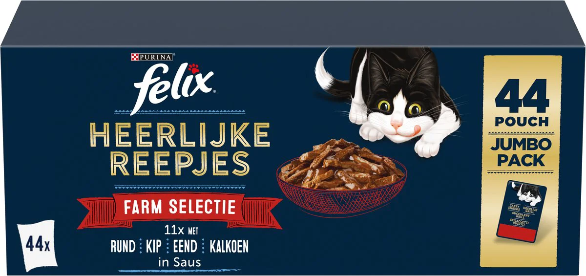 Felix Kattenvoer Nat Multipack Heerlijke Reepjes in Saus 44 x 85 gr