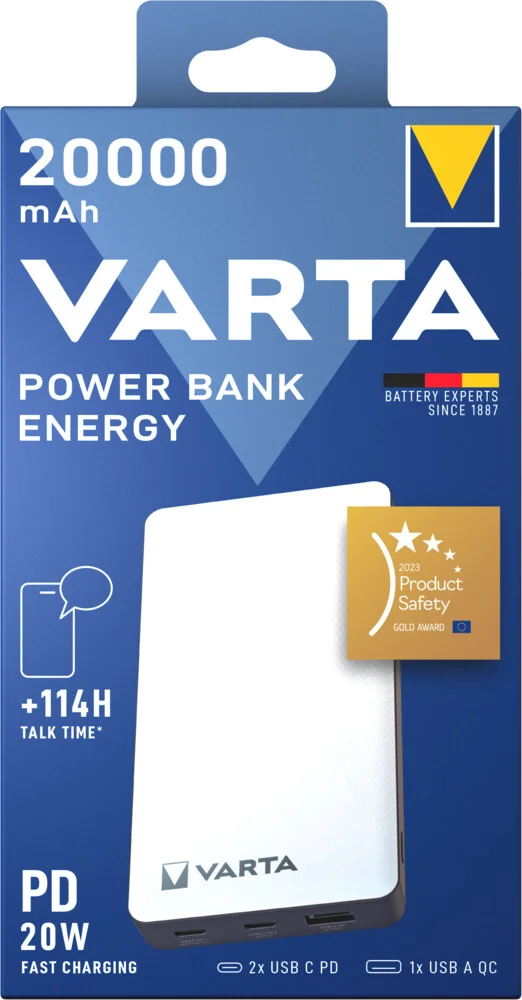 2x Varta Power Bank Energy 20000 mAh Box 1 stuk