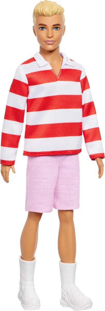 Barbie Fashionistas Ken Pop - Blond haar en rood-wit gestreepte polo