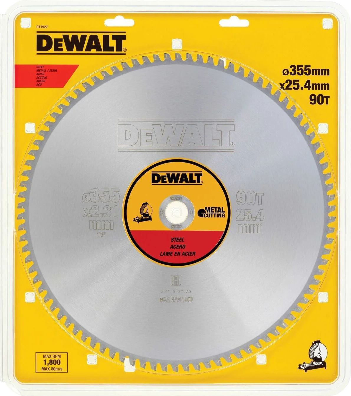 DeWALT Cirkelzaagblad voor Staal | Ø 355mm Asgat 25,4mm 90T - DT1927-QZ