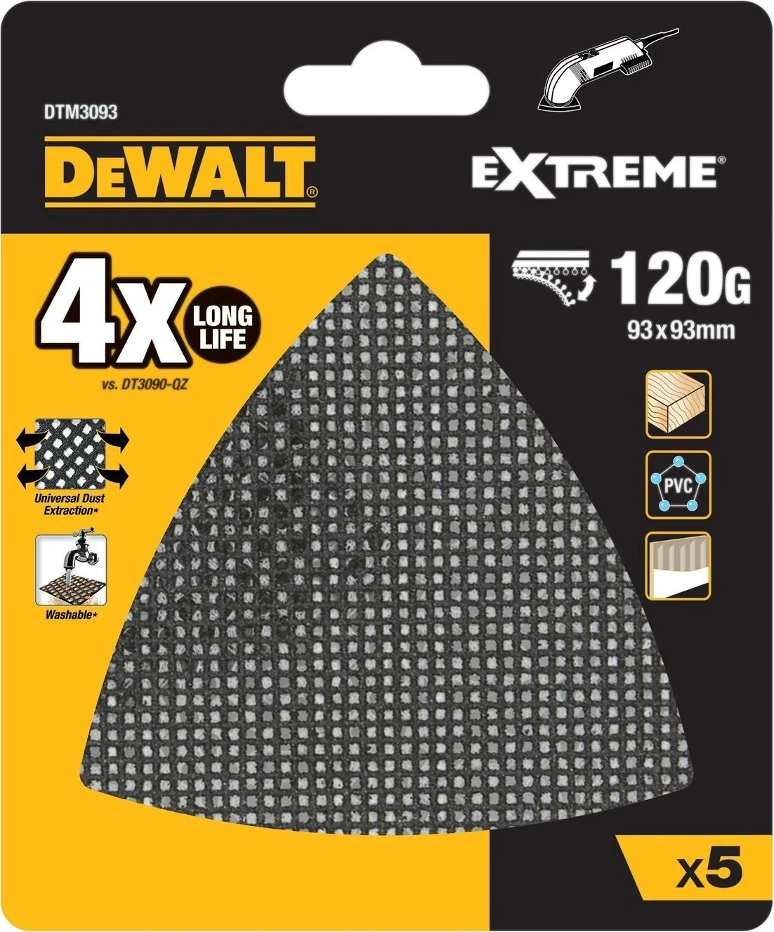 DeWALT DTM3093 Mesh Schuurgaas Driehoek 93x93mm K120 VE=5