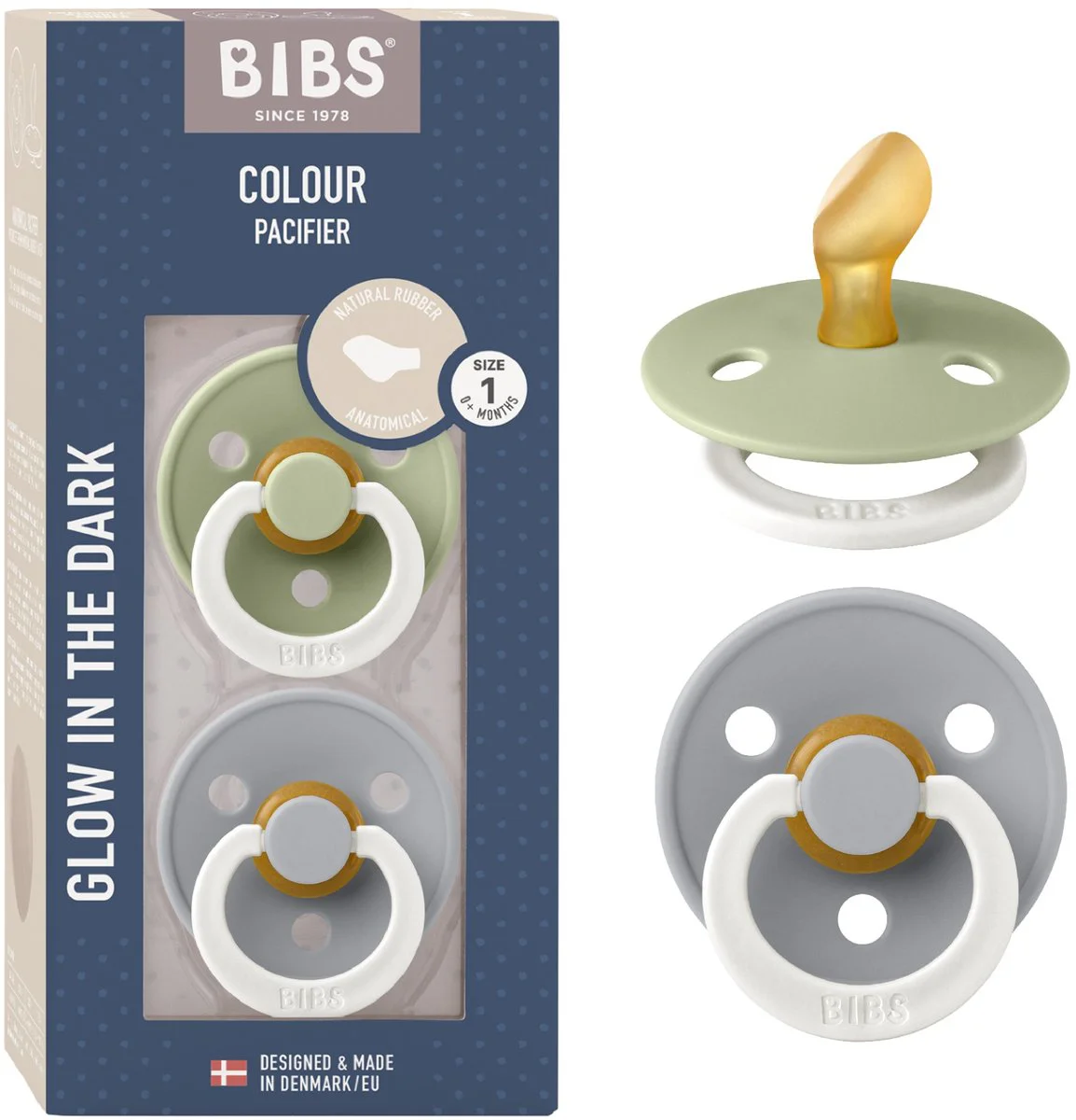 BIBS Glow Fopspeen 0-6 Maanden Anatomic Sage/Cloud 2ST