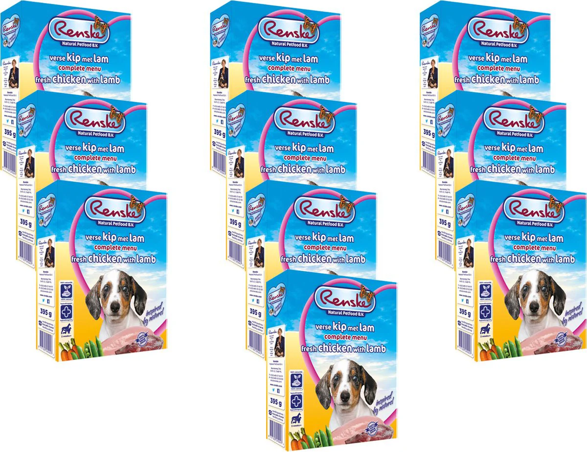 10x Renske Vers Gestoomd Complete Menu Hondenvoer Nat Kip - Lam 395 gr