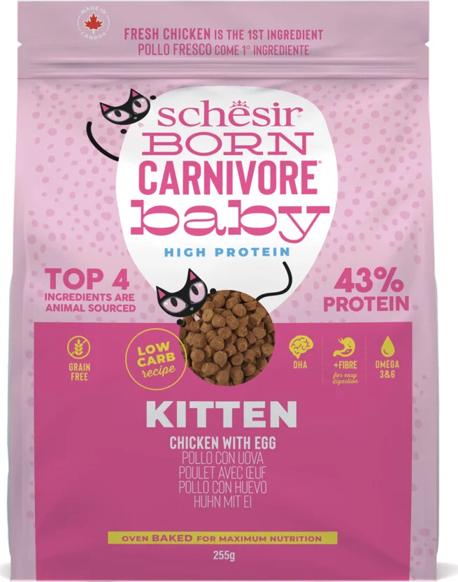 8x Schesir Born Carnivore Kitten Kattenvoer Chicken & Egg 255 gr