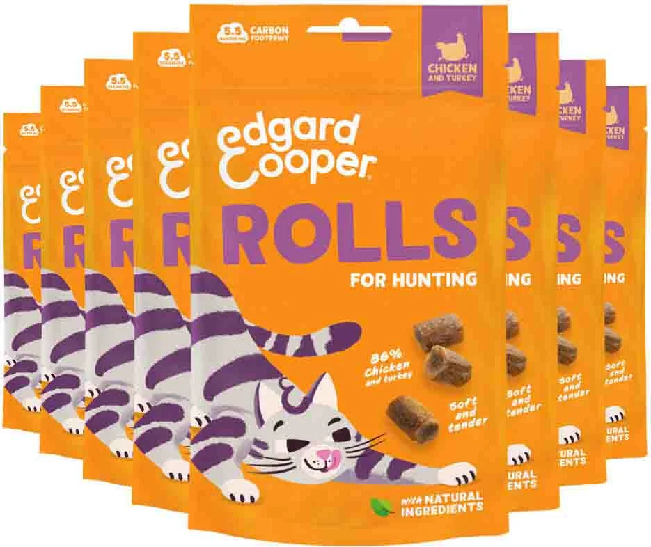 8x Edgard & Cooper Adult Rolls Kattensnack Kip & Kalkoen 45 gr
