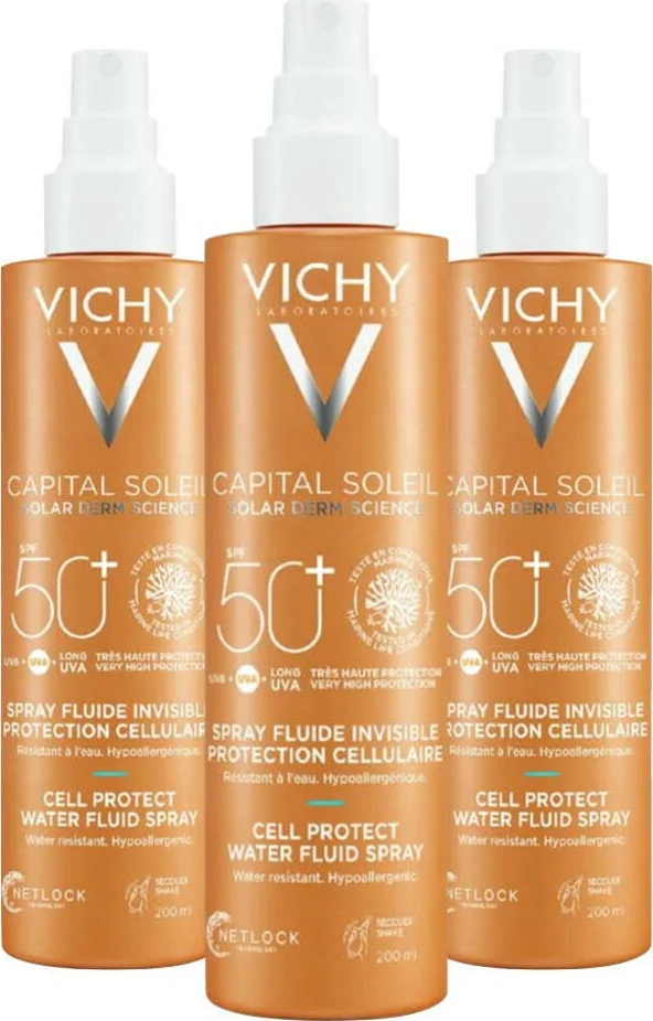 3x Vichy Capital Soleil UV Cell Protect Fluide Spray SPF 50+ 200 ml