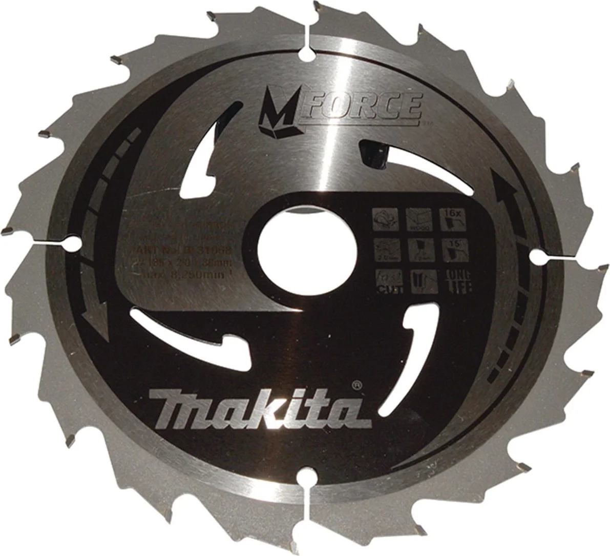 Makita B-31968 Cirkelzaagblad Hout | Mforce | 185 x 30 mm | 16-tands